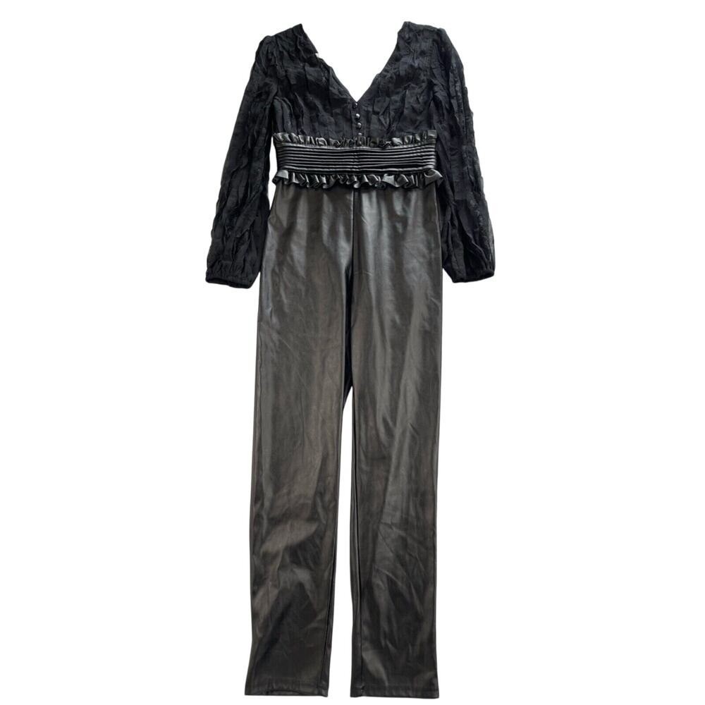 Privy Privately Privileged Jumpsuit Juniors Large Black Faux Leather Lace